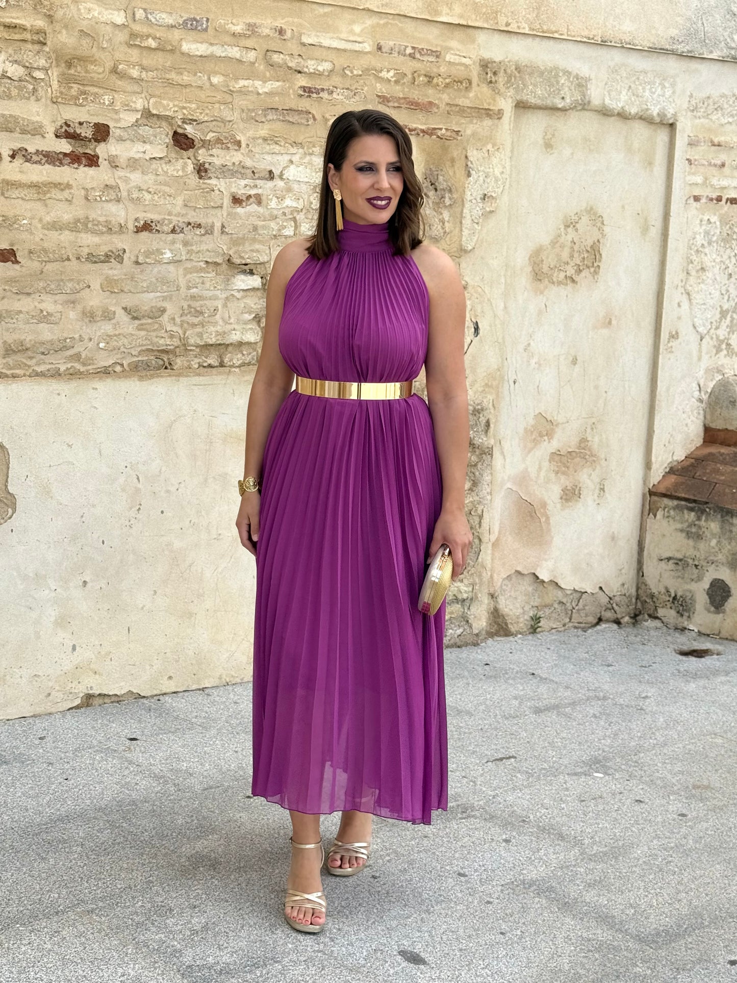 Vestido Grecia Plisado Buganvilla