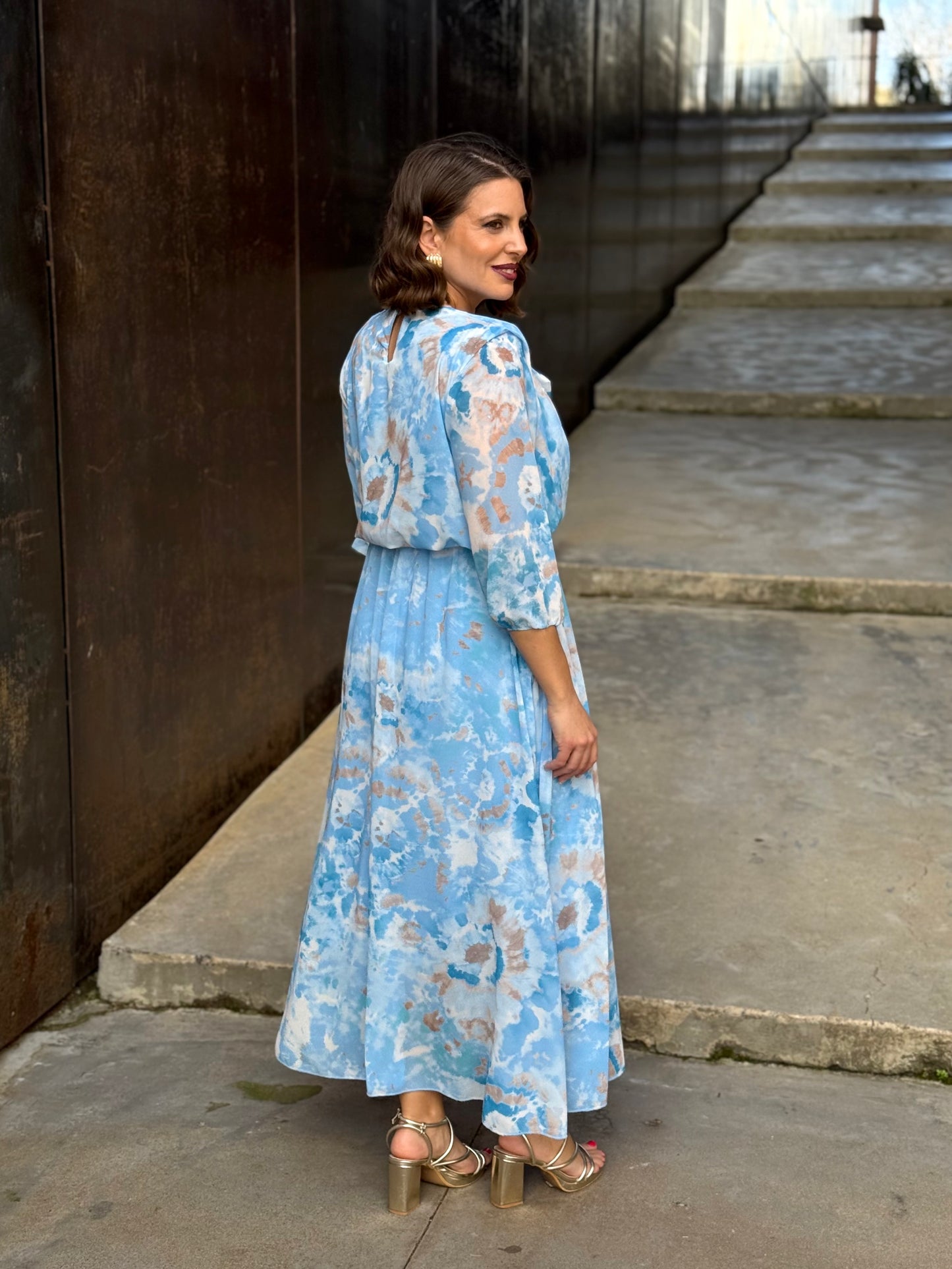 Vestido Mónica Floral Celeste