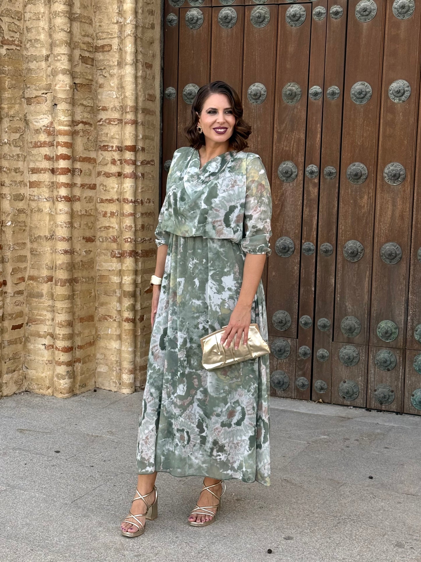 Vestido Mónica Floral Verde kaki