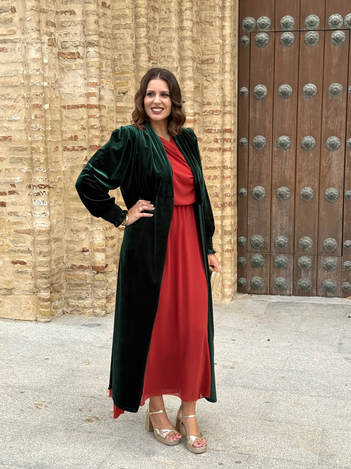 Kimono Karina Terciopelo Verde Botella