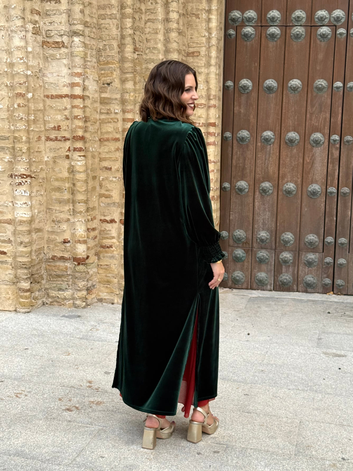 Kimono Karina Terciopelo Verde Botella
