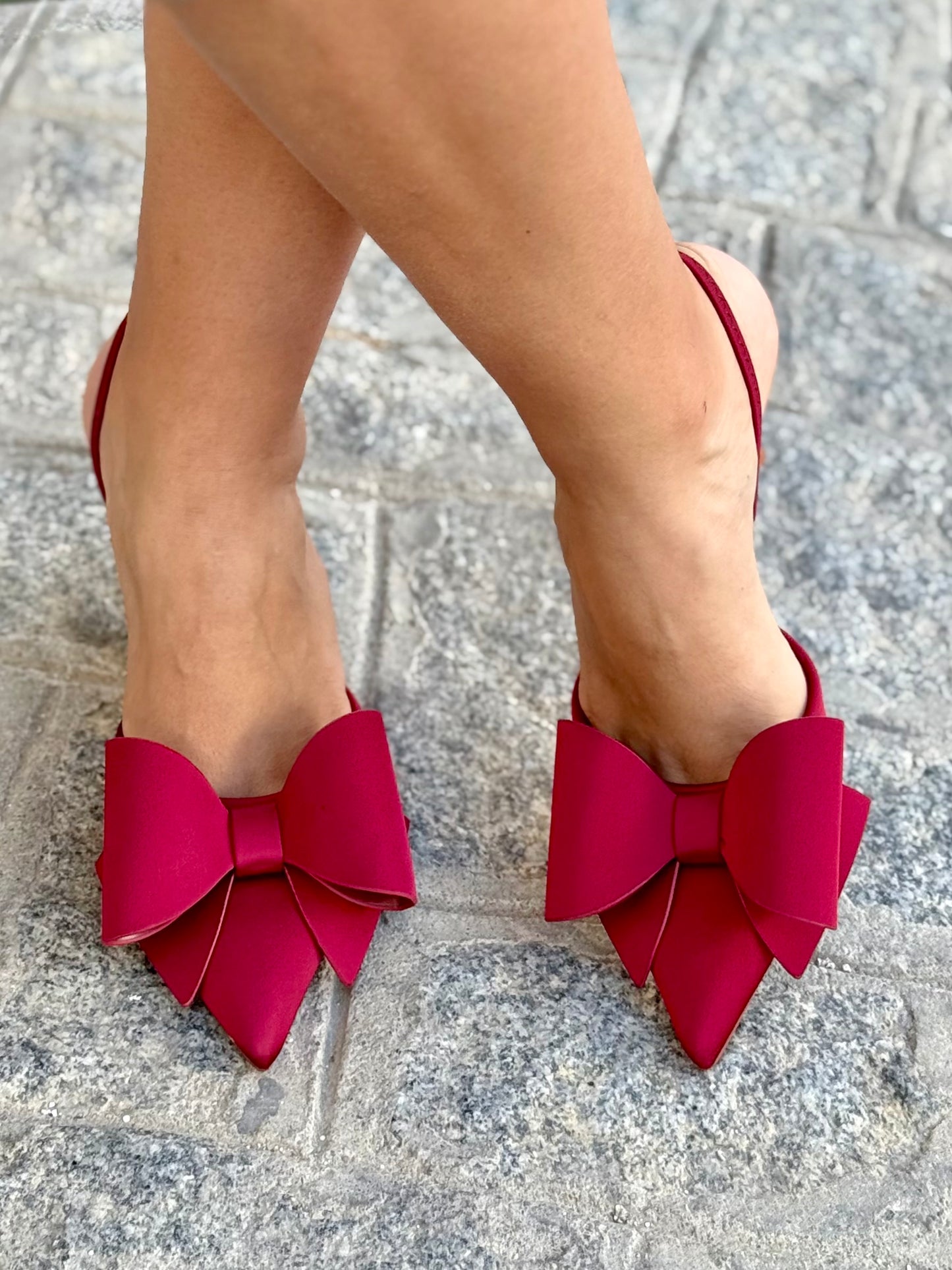 Zapatos de Tacón Vino con Lazo