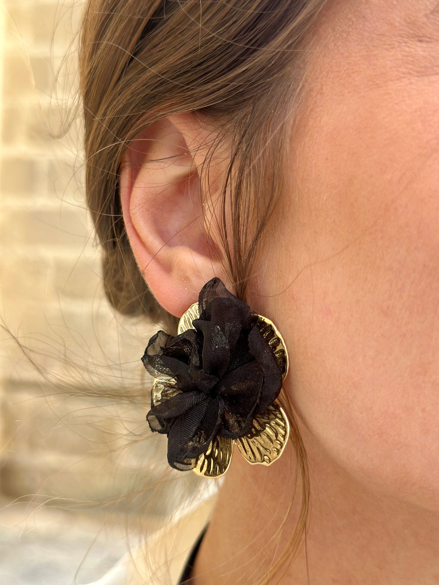 Pendientes Floral Negro