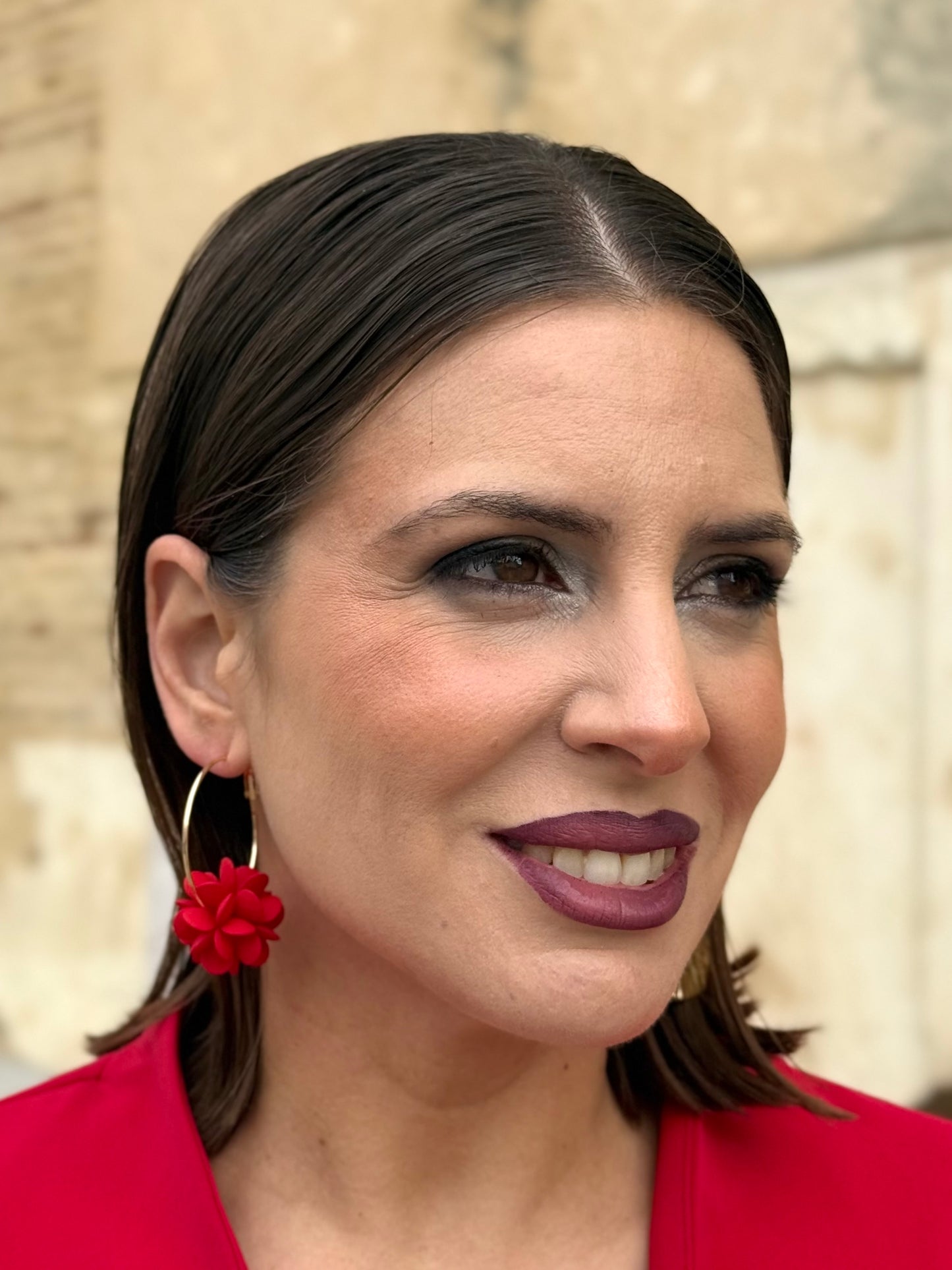 Pendientes Aro Flor Rojo