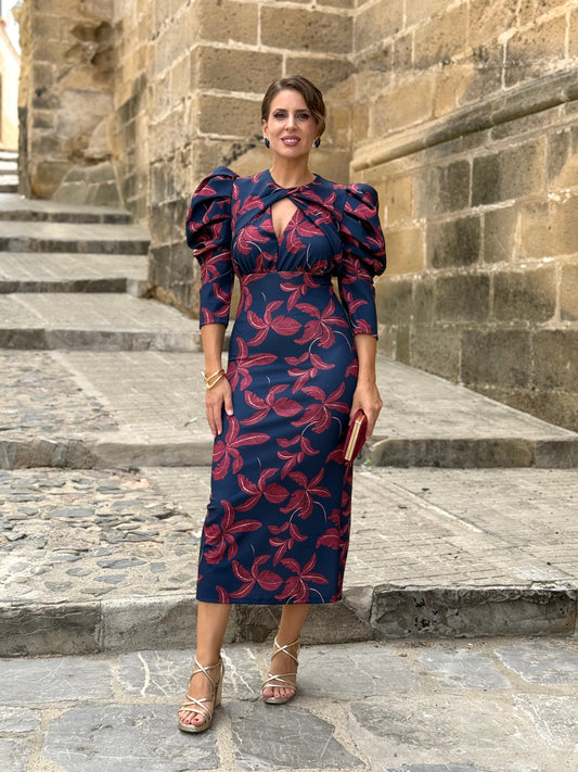 Vestido Estampado Floral Azul Marino