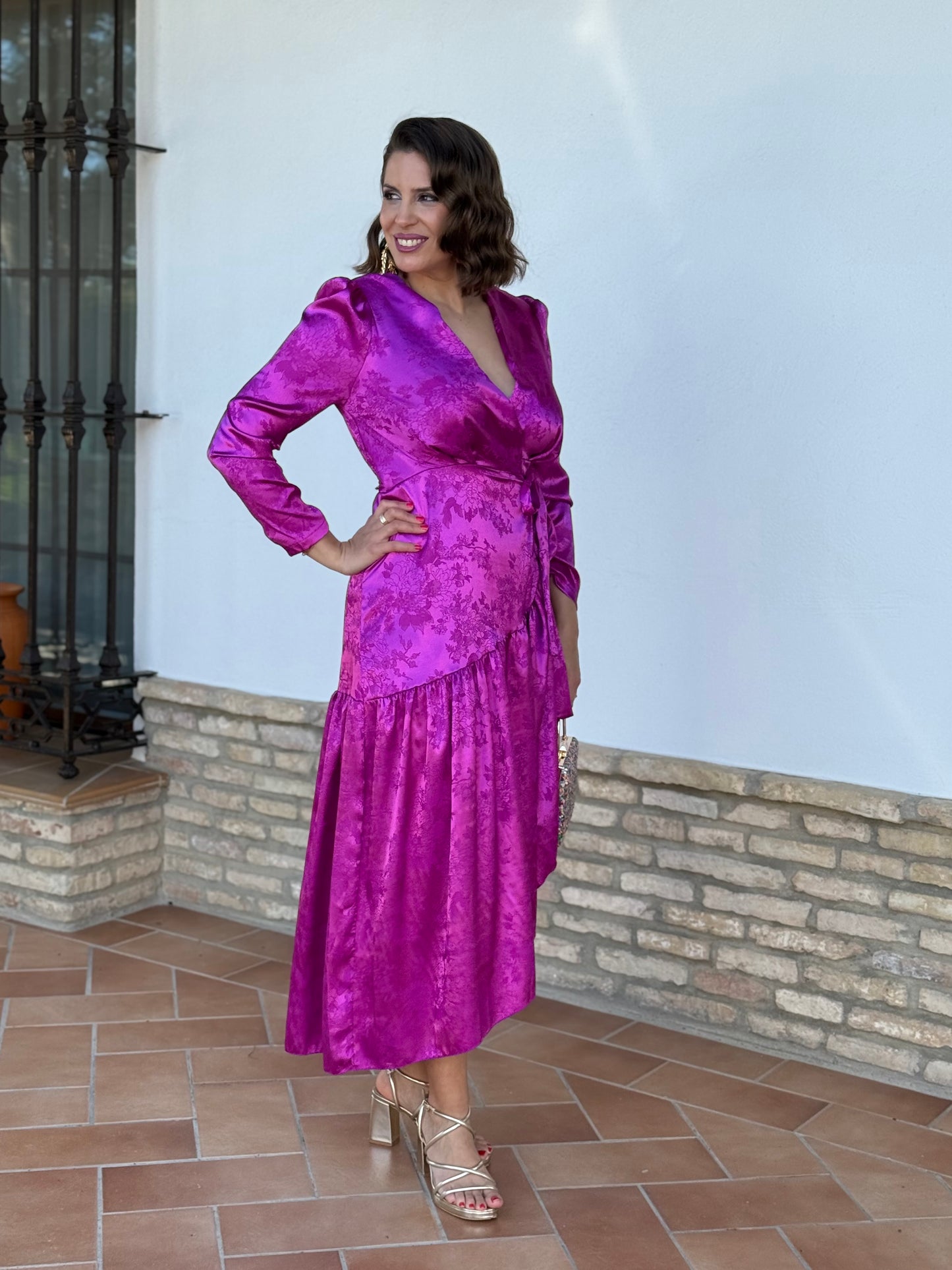 Vestido Jacquard Cruzado Verde kaki