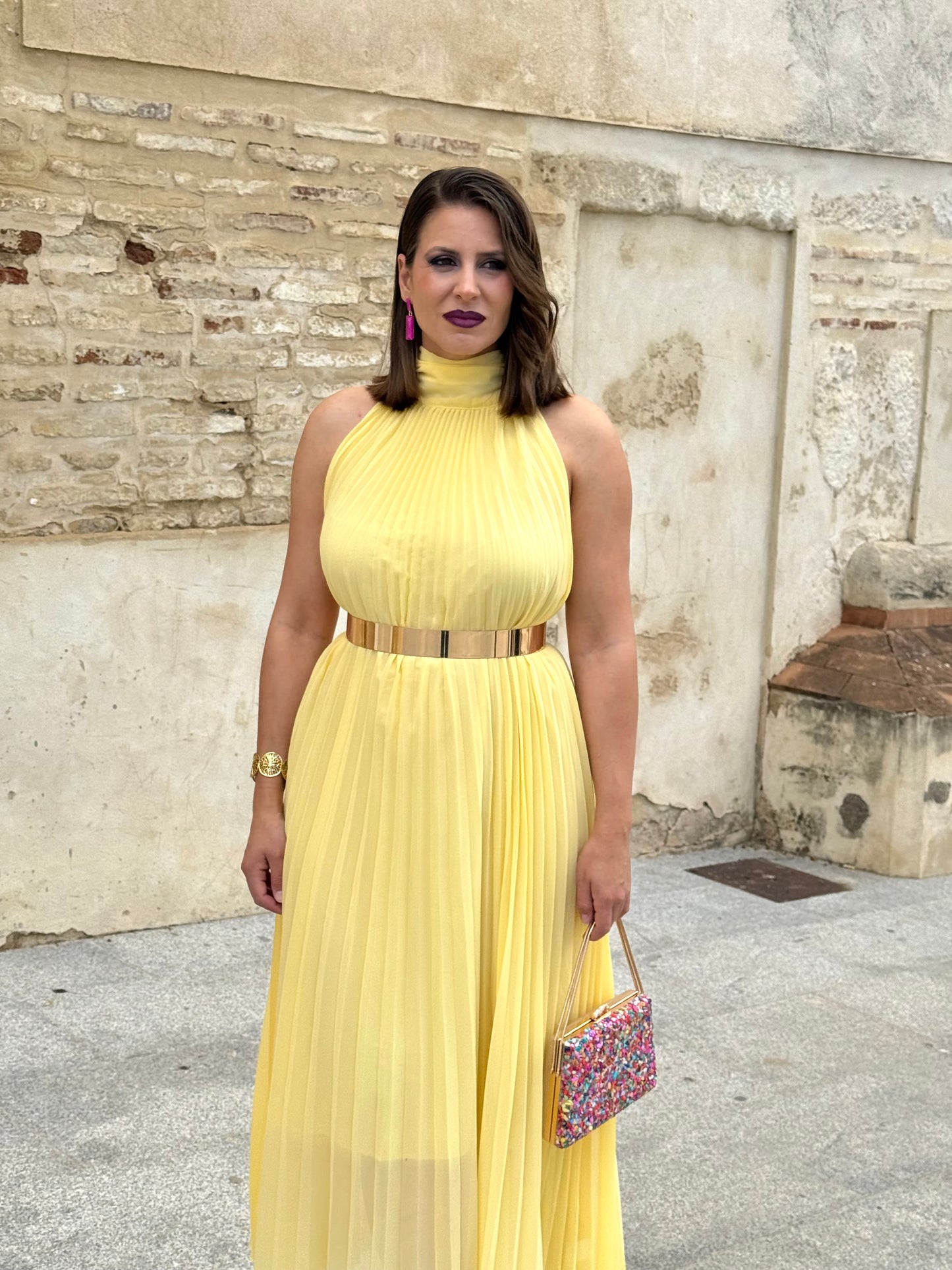 Vestido Grecia Plisado Amarillo