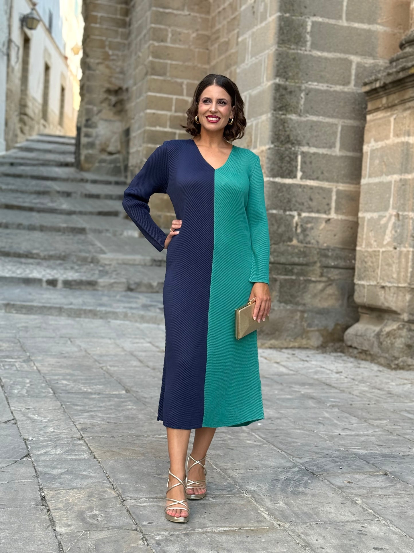 Vestido Bicolor Verde/Marino
