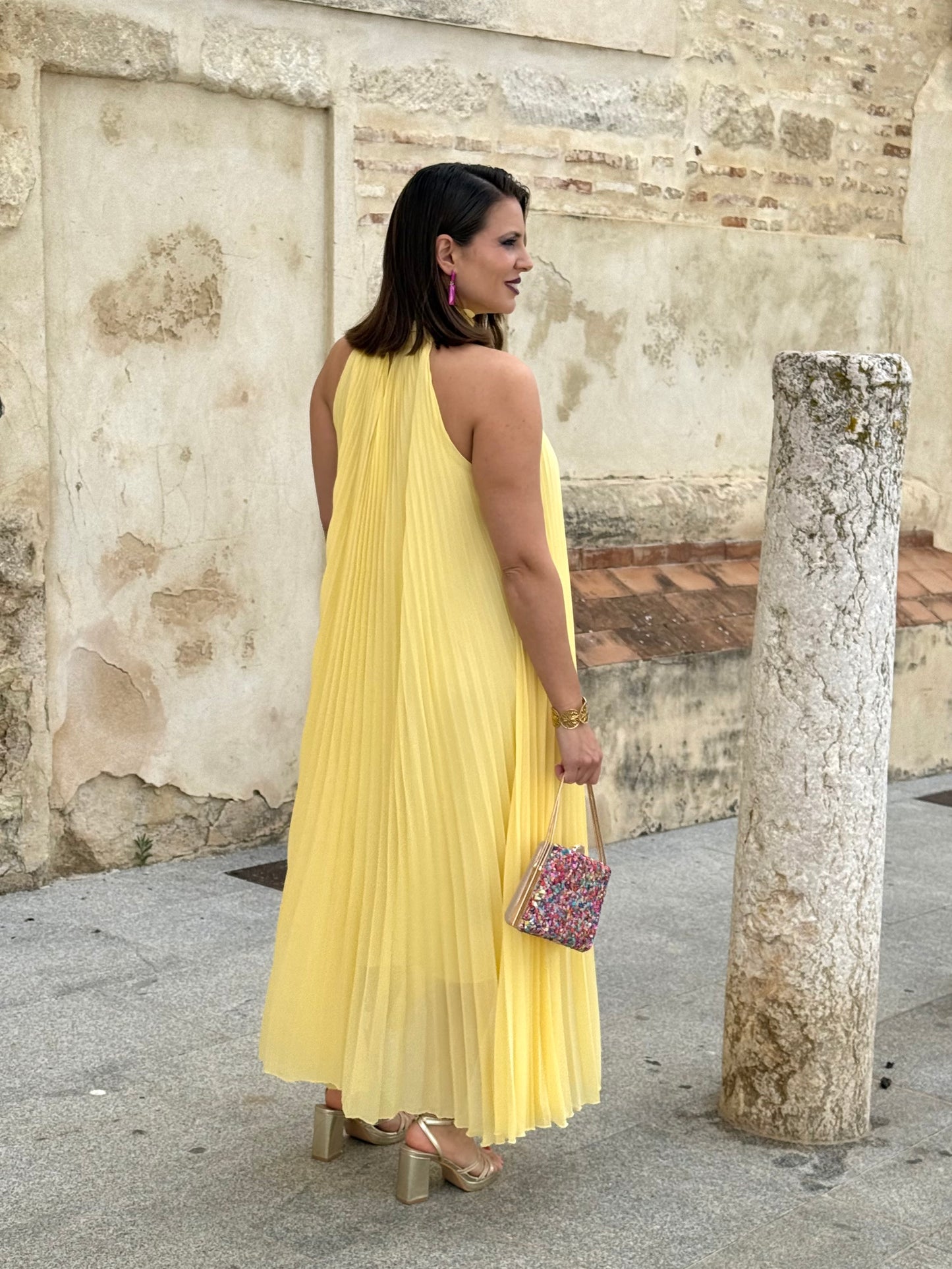 Vestido Grecia Plisado Amarillo