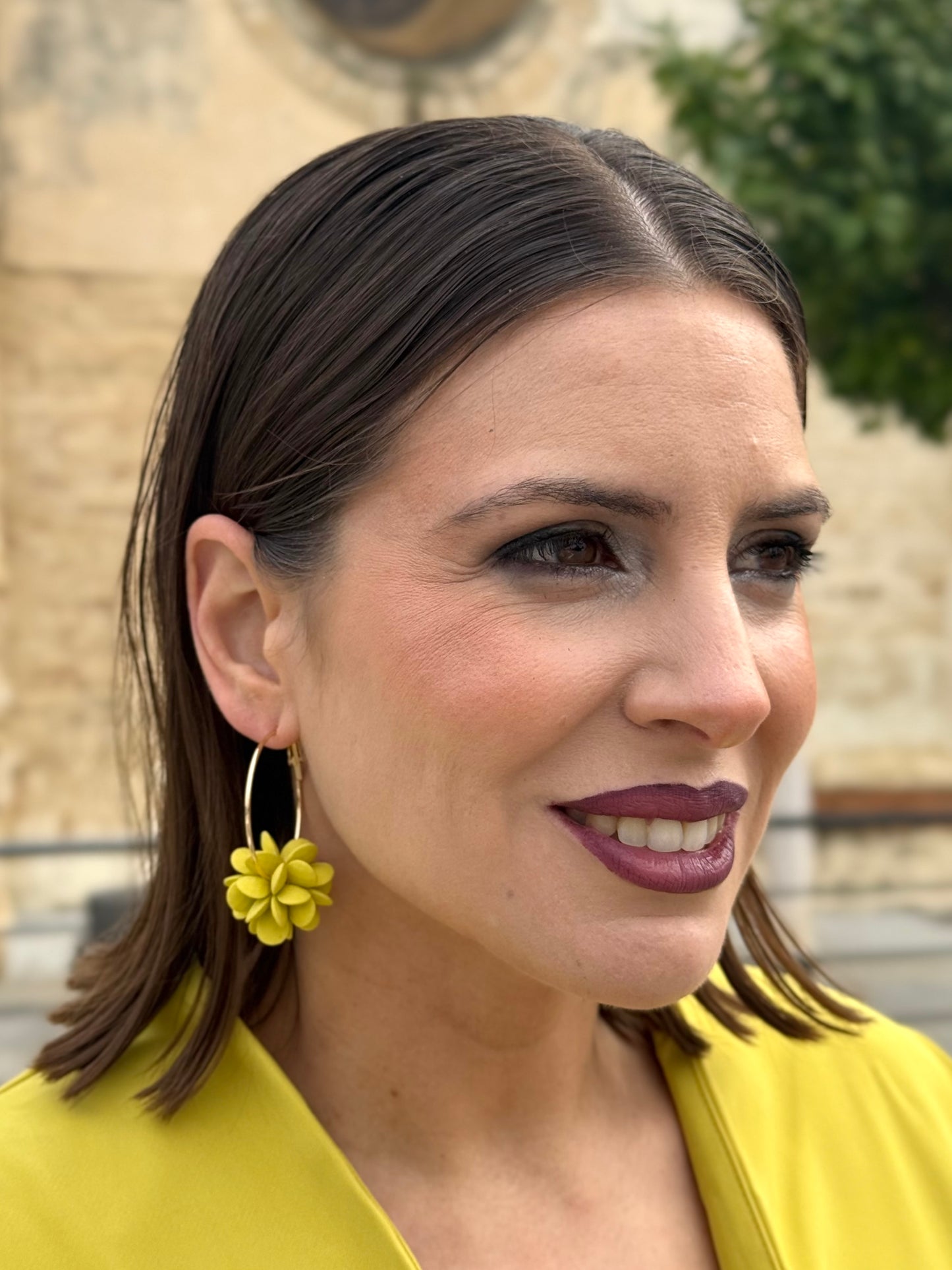 Pendientes Aro Flor Amarillo