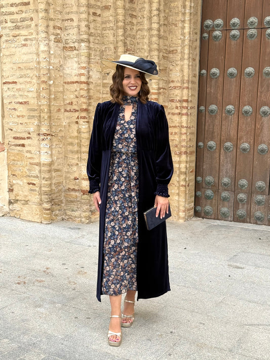 Kimono Karina Terciopelo Azul Marino