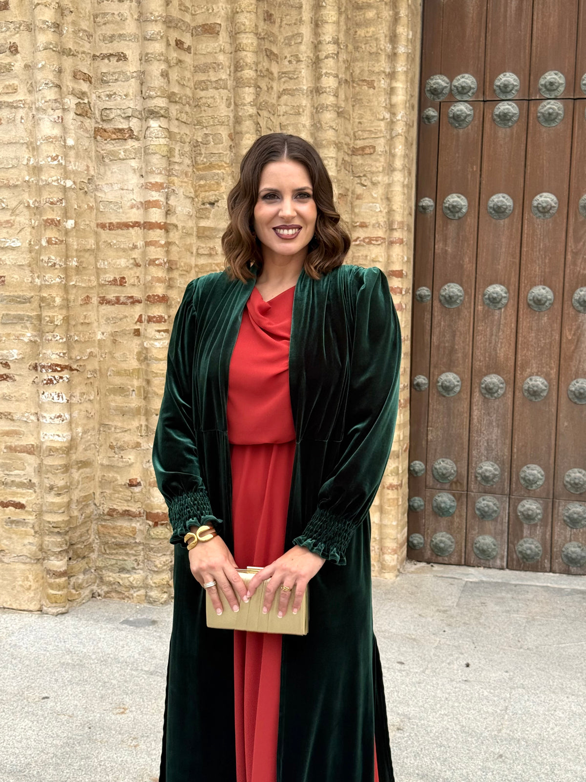 Kimono Karina Terciopelo Verde Botella
