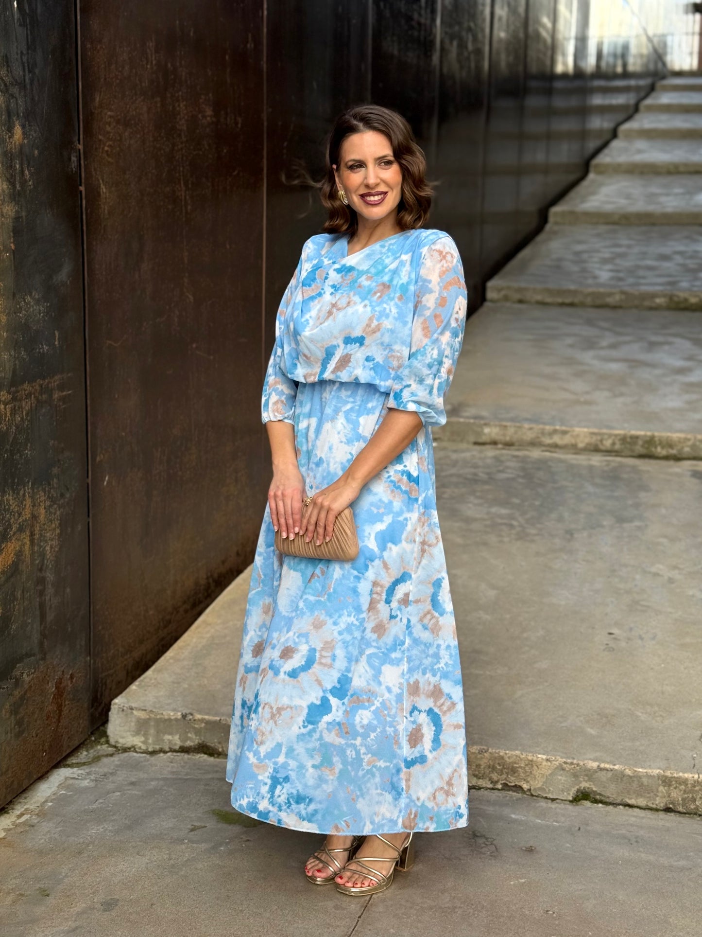 Vestido Mónica Floral Celeste