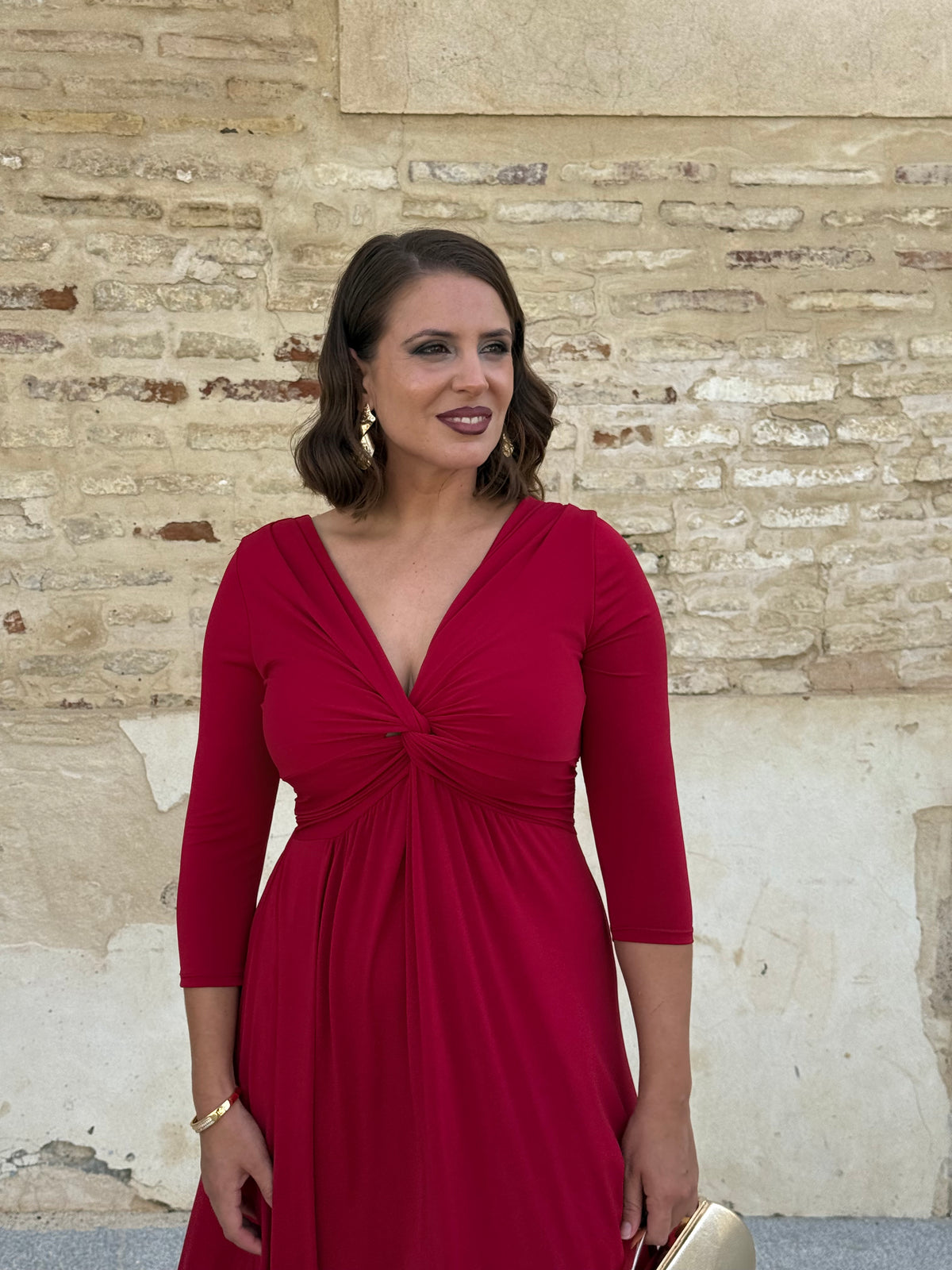 Vestido Zafira Manga Rojo Sangre