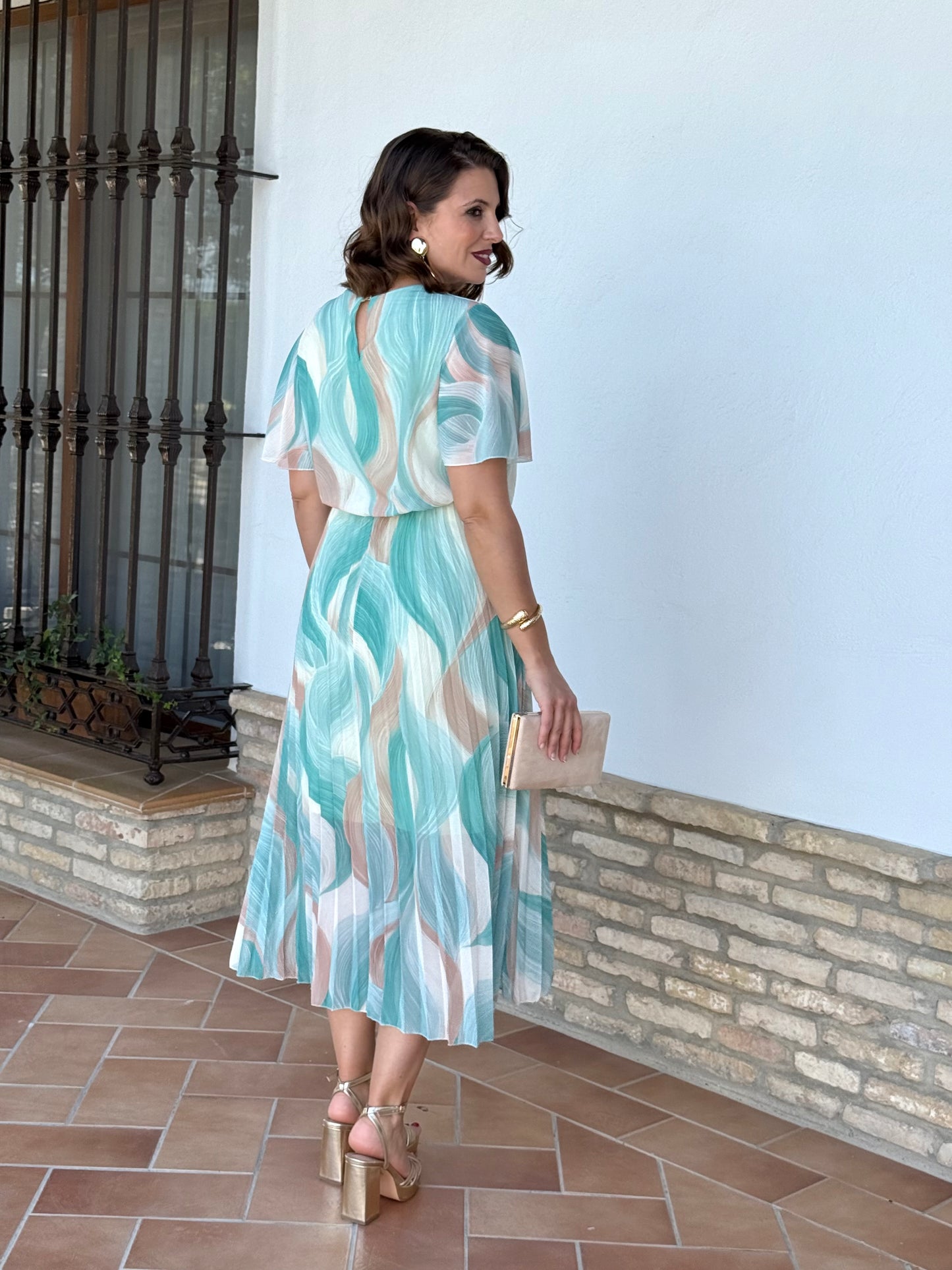 Vestido Niebla Estampado Agua Marina