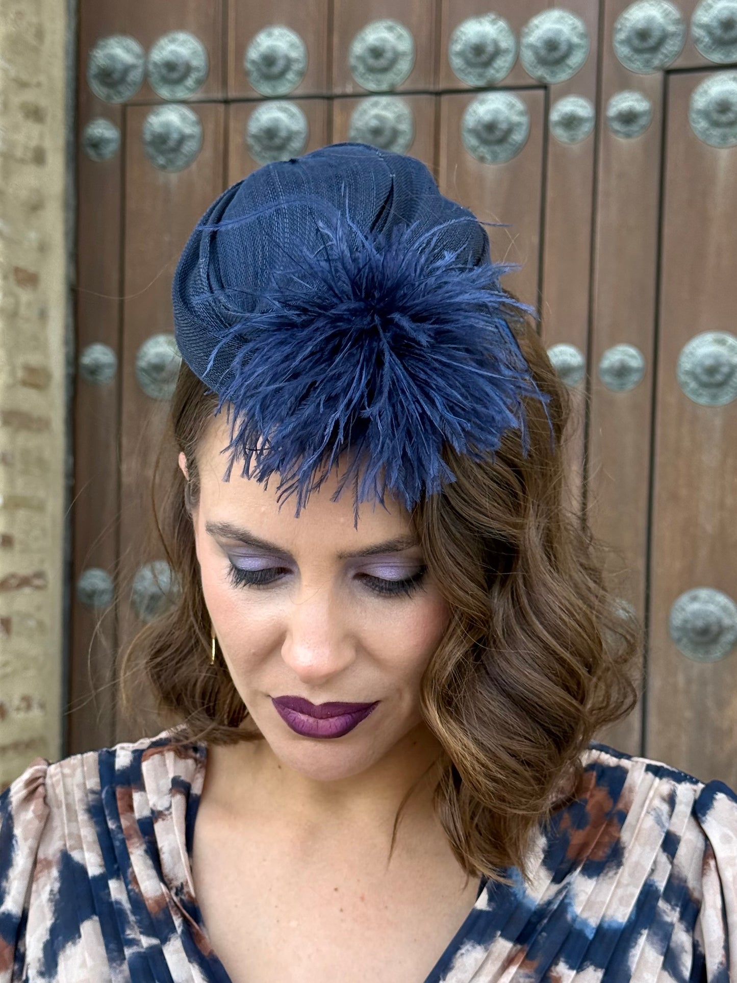 Tocado con plumas Azul Marino