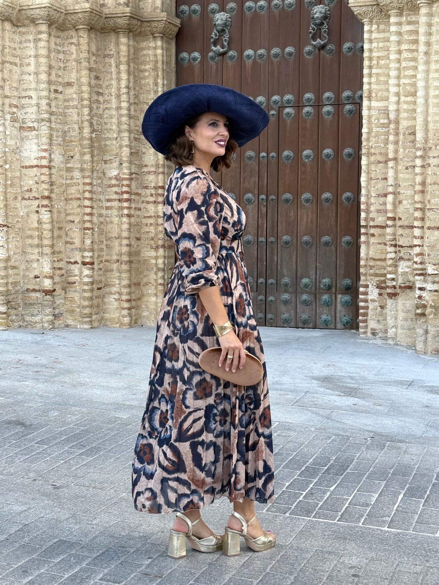 Vestido Azahara Azul/Camel