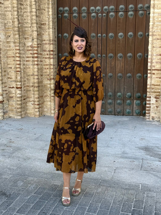 Vestido Miriam Estampado Mostaza