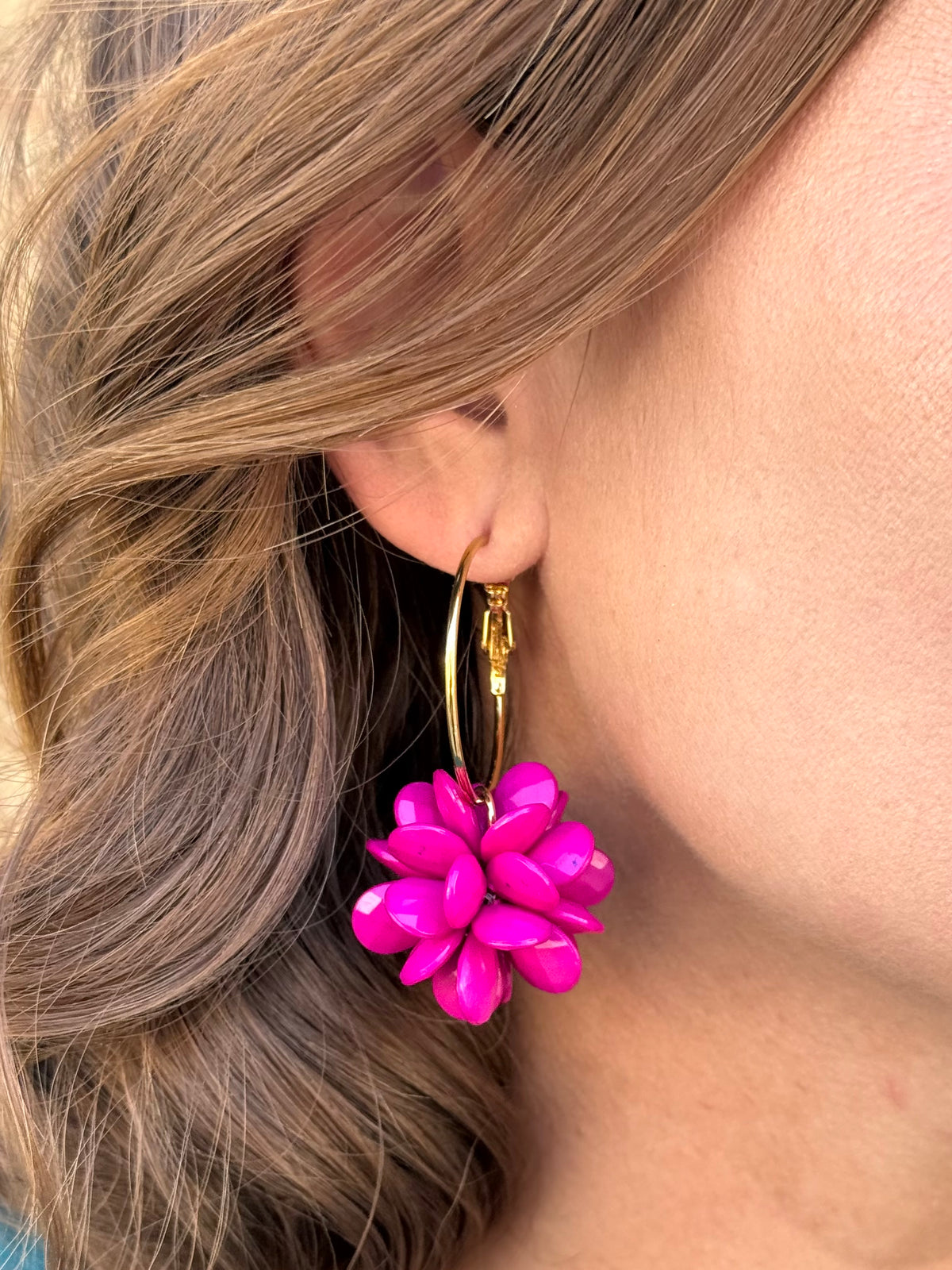 Pendientes Aro Flor Fucsia