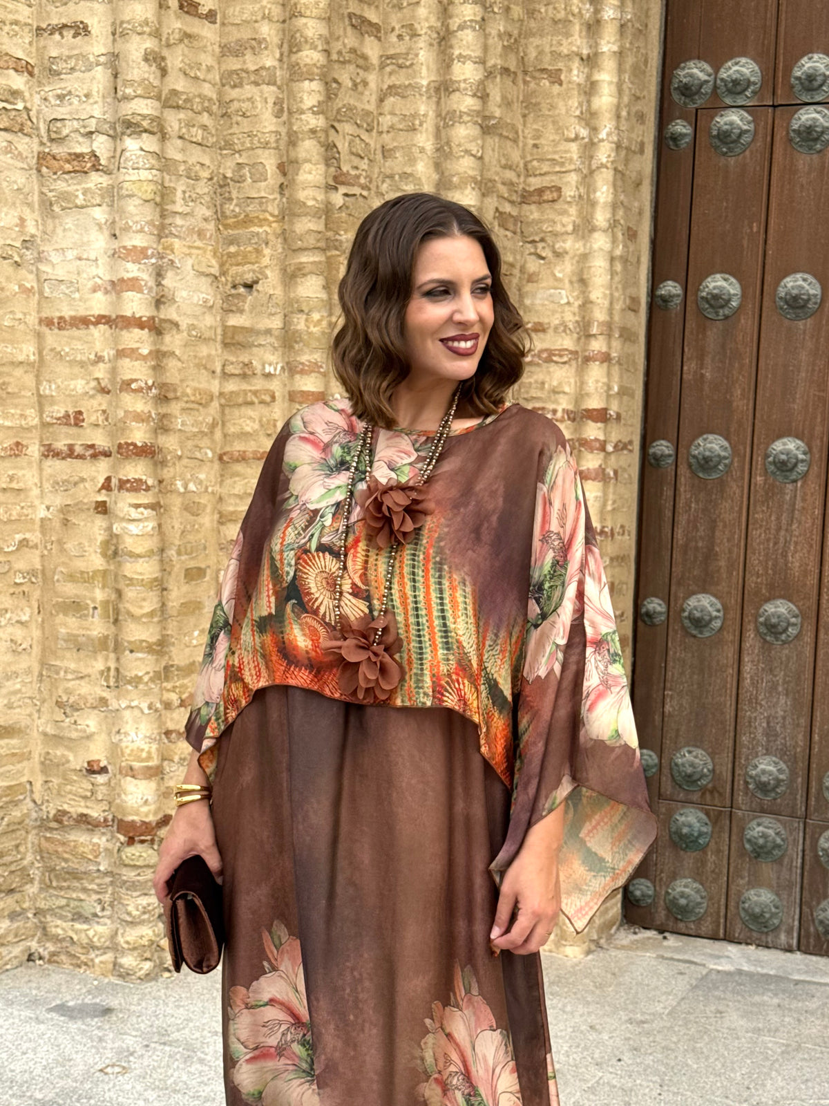 Vestido + Capa Samira Beige/Marrón