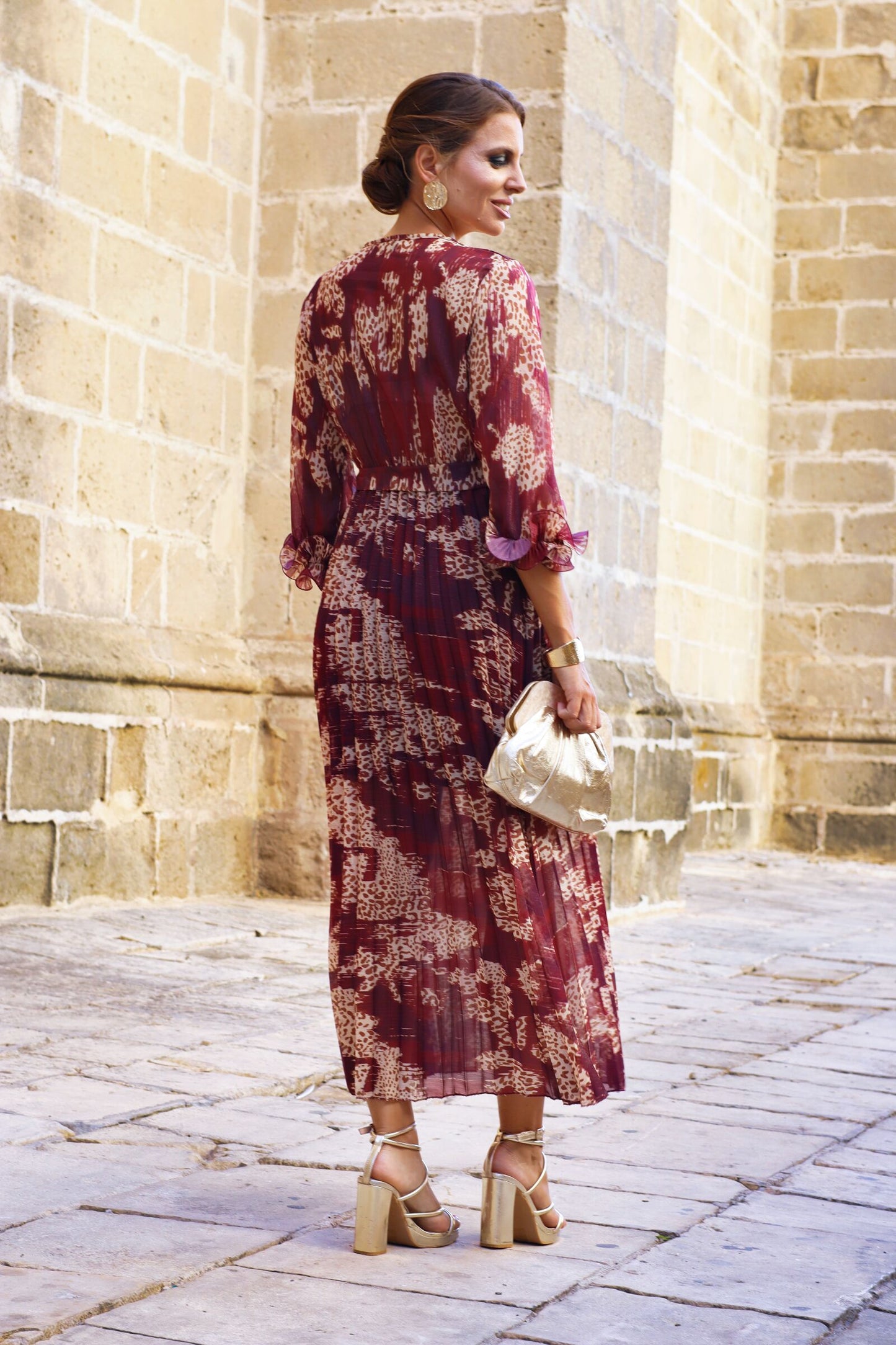 Vestido Animal Print Burdeos